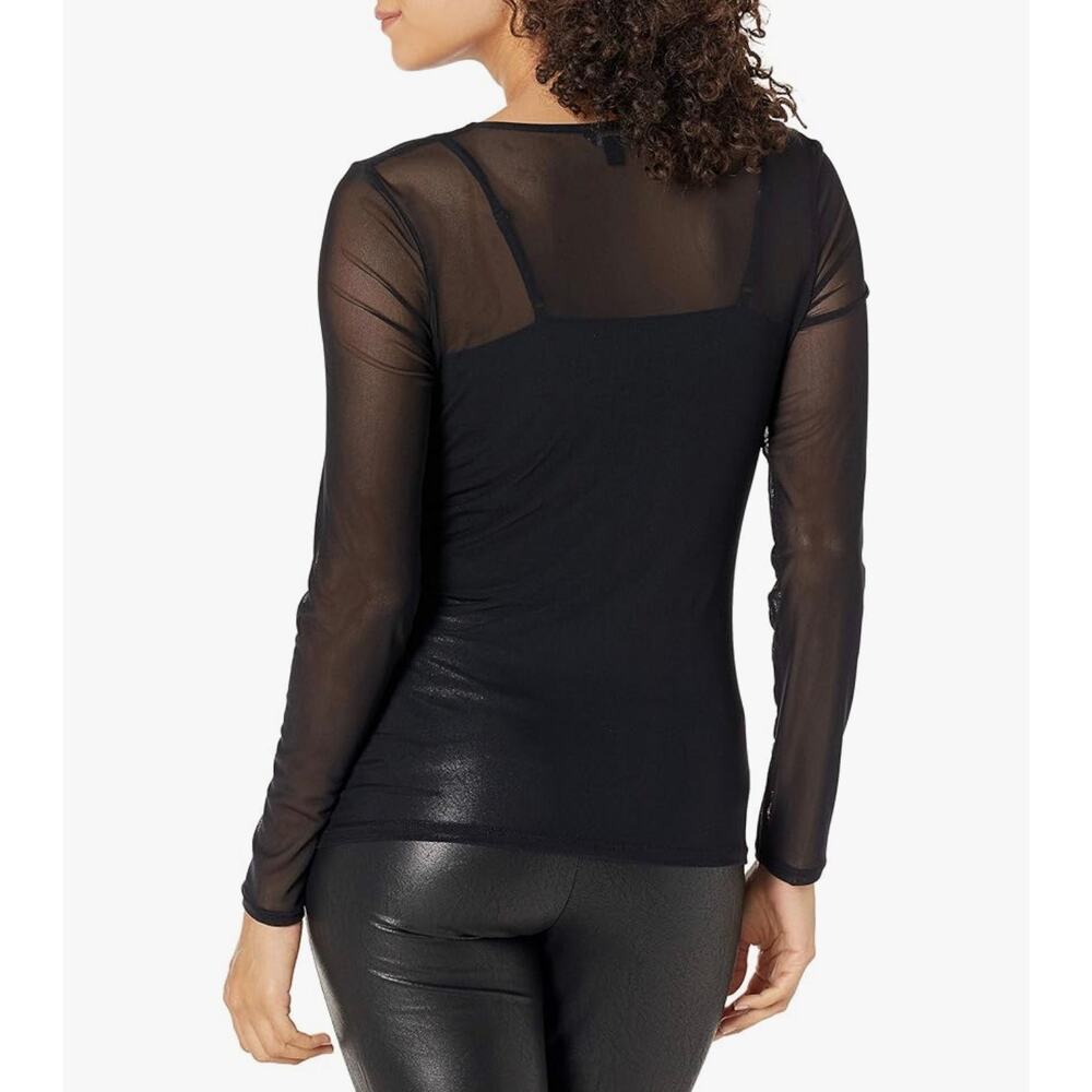 GUESS Black Sheer Mesh Ruched Rhinestone Top | Size S